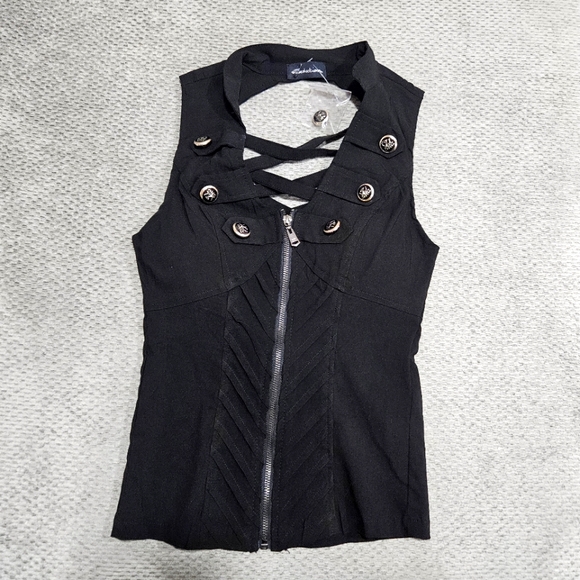 Seductions Tops - NWOT Hot Sleeveless Zip Up Top With Criss Cross Cutout Back, Seductions, XS
